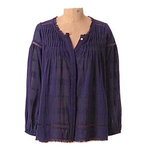 Anthropologie Lili’s Closet Elfin Fold Eyelet Peasant Top Shirt Boho Blue XS